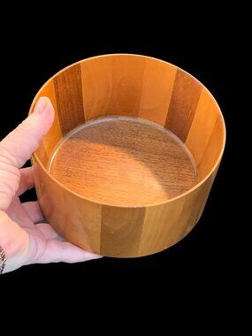 Vtg Dee Nielsen Signed Staved TEAK Wood Bowl OOAK Danish Modern Thin Wall 3x6